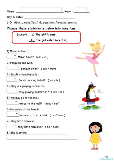 Yesno Questions Interactive Worksheet Topworksheets