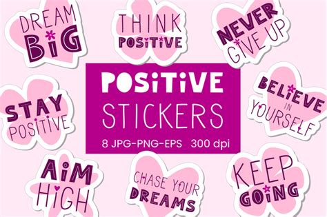 Positive motivational stickers By Three little pics | TheHungryJPEG