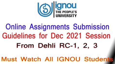 Ignou Dehli Rc Online Assignments Submission Guidelines Links