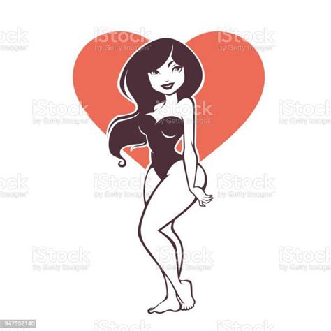 Vector Image Of Cartoon Attractive Pinup Girl On Heart Shape Background Stock Illustration