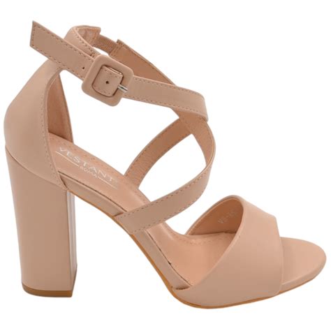 Sandalo Donna Beige Nude Opaco Con Tacco Largo 10 Cm E Fascia Comoda