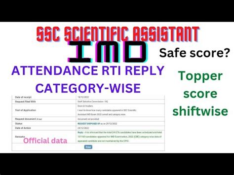 SSC IMD 2022 ATTENDANCE RTI REPLY SCIENTIFIC ASSISTANT EXPECTED RESULT