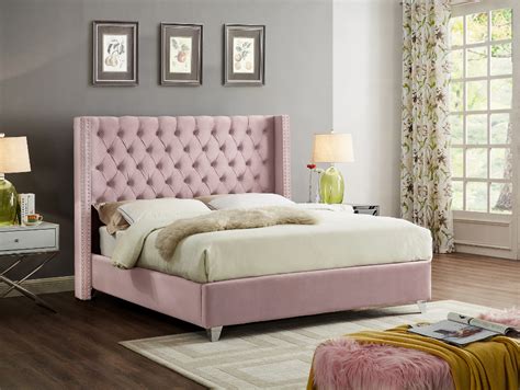 Meridian Aiden Pink Queen Size Bed Aidenpink Q Upholstered Beds