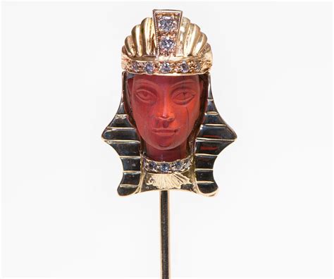 Antique Egyptian Revival Diamond Carnelian Gold Pharaoh Stick Pin