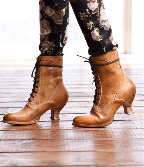 Victorian Style Leather Ankle Boots In Tan Rustic By Oak Tree Farms Wardrobeshop