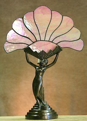 Vintage Art Deco Nude Lady Lamp W Slag Fan Shaped Glass Shade