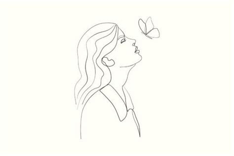 Woman And Butterfly Line Art Drawing Graphic By Subujayd · Creative Fabrica