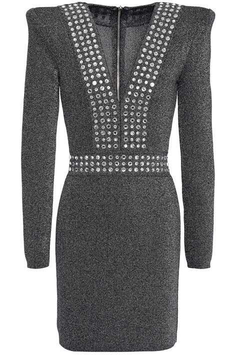 Balmain Crystal Embellished Metallic Stretch Knit Mini Dress The Outnet