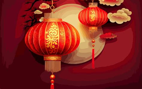 Premium Photo | Chinese new year red background with hanging lanterns