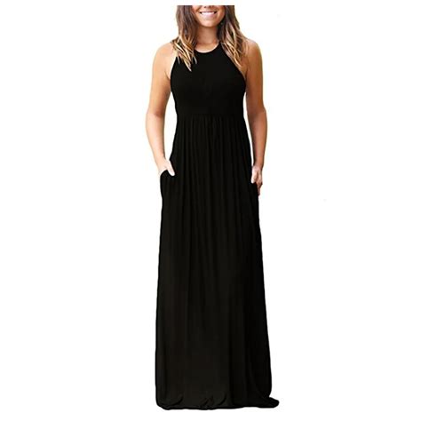 Halife Women Sleeveless Racerback Plain Boho Maxi Dress Casual Floor