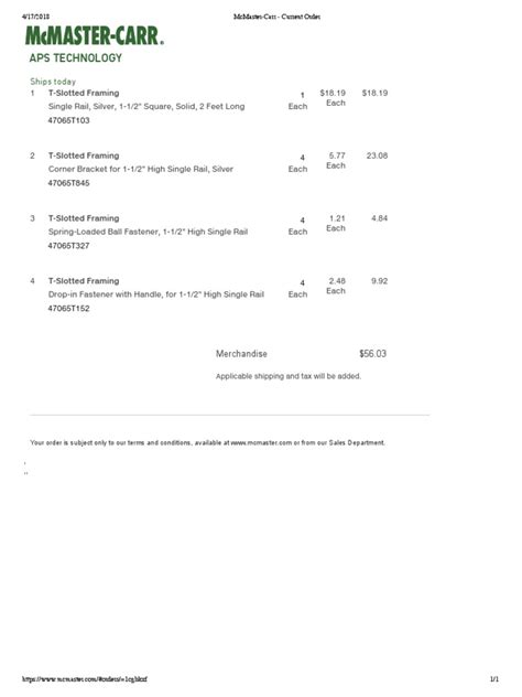 Mcmaster Carr Current Order Pdf