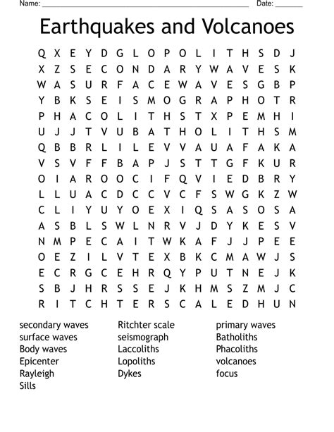 Earthquakes And Volcanoes Word Search Wordmint