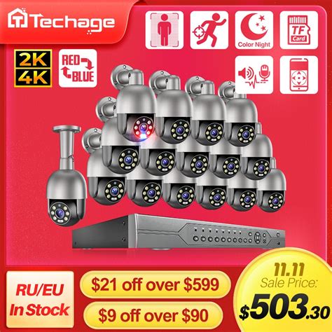 Techage 16ch 4mp 8mp Ptz Ai Poe Security Ip Camera System 2k 4k Cctv