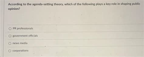 Solved According to the agenda-setting theory, which of the | Chegg.com