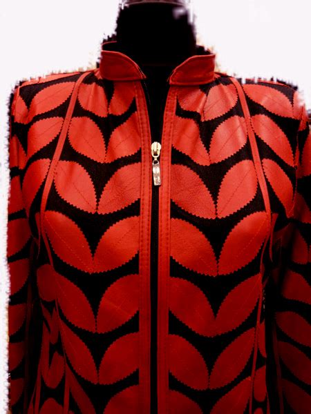 Red Leather Leaf Jacket for Women [ Design 01 ]