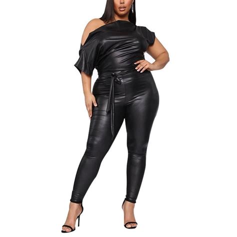 Genuine Fashion Women Pu Leather Romper Sexy Black Crew Neck Etsy