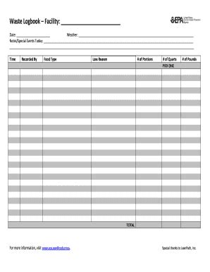 Free Food Waste Log Sheets