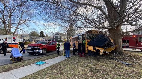 Four Injured As Springfield School Bus Collides With Pickup Tree