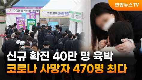 코로나 사망자 470명 최다신규확진 40만명 육박 연합뉴스tv Yonhapnewstv Youtube