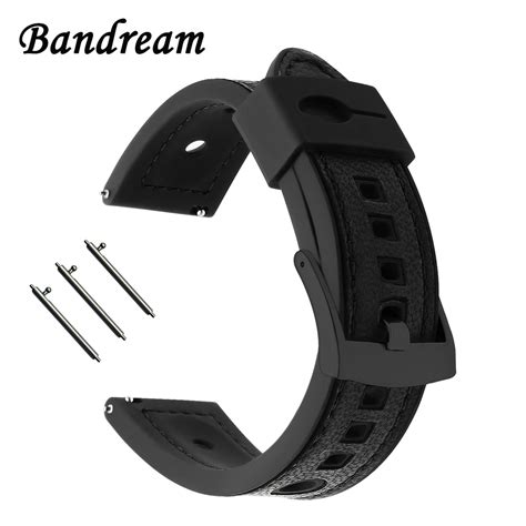 22mm Genuine Leather Silicone Rubber Watchband Universal Watch Band Quick Release Strap