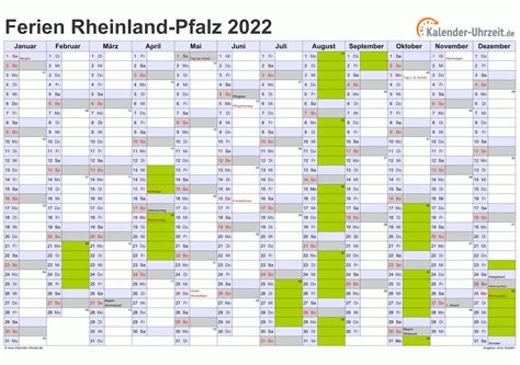 Ferien Rheinland-Pfalz 2022 - Ferienkalender zum Ausdrucken