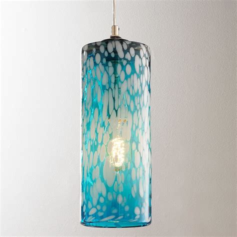 Mottled Glass Cylinder Pendant Aqua Pendant Light Coastal Pendant