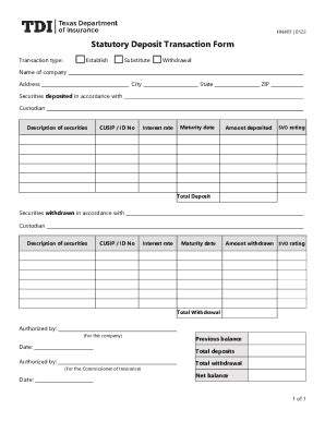 Fillable Online FIN407 Statutory Deposit Transaction Form Statutory