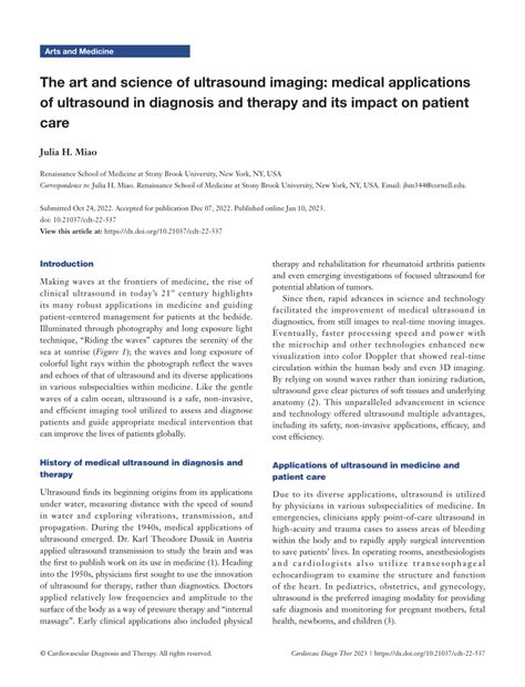 (PDF) The art and science of ultrasound imaging: medical applications of ultrasound in diagnosis ...