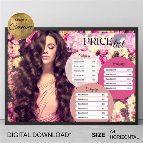 Hair Stylist Price List Template Beauty Salon Template Etsy Price List Template List