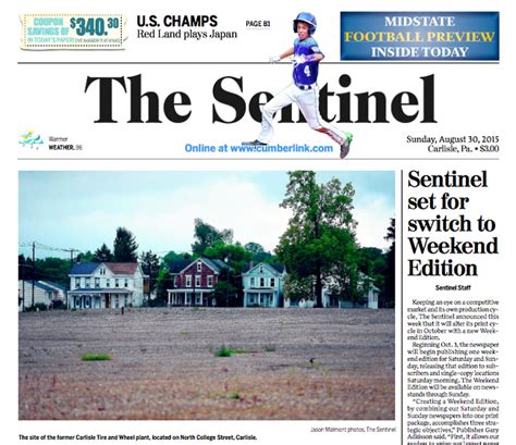 Carlisle Sentinel to cut Sunday paper, launch weekend edition - pennlive.com