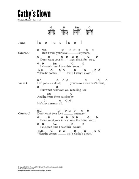 Cathy's Clown by The Everly Brothers - Guitar Chords/Lyrics - Guitar ...