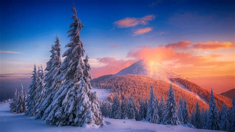 Papel De Parede Neve Inverno Montanhas P R Do Sol Frio Panorama