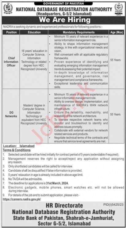 Nadra Headquarter Islamabad Jobs 2024 2025 Job Advertisement Pakistan