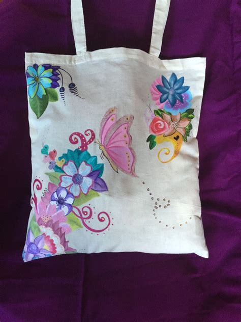 Flowers And Butterfly Design Hand Painted Tote Bag Cotton Tote Bag