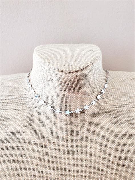 Dainty Silver Star Choker Necklace Sarah Cameron Etsy