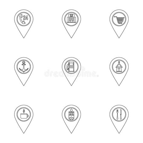 Map Pins Icon Set, Outline Style Stock Vector - Illustration of plan ...