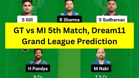 Ipl Th Match Gt Vs Mi Dream Grand League Gl Prediction