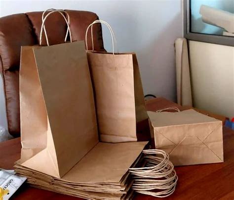 White And Brown Square Bottom Kraft Paper Bags Twisted Handle