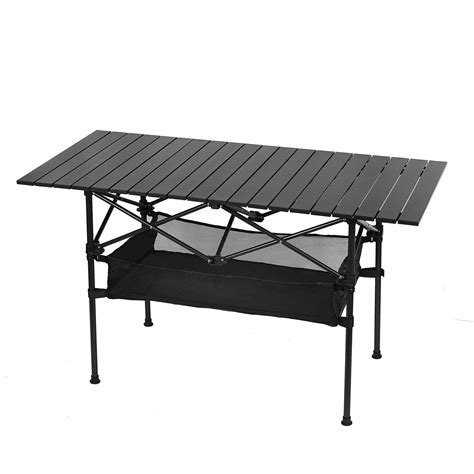 LEADALLWAY Folding Camping Table with Large Storage and Carrying Bags ...