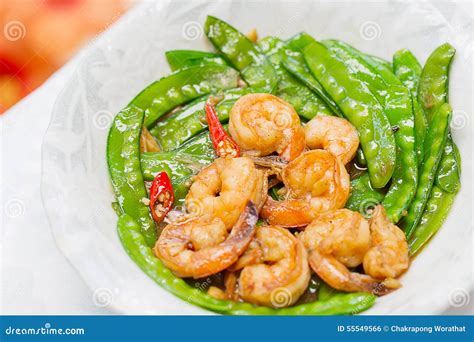 Stir Fry Snow Peas With Prawns Stock Photo Image Of Shrimps Closup