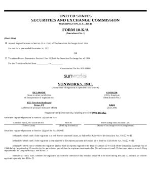 Fillable Online Form 10 K A For Sunworks INC Filed 05 01 2023 10 K A