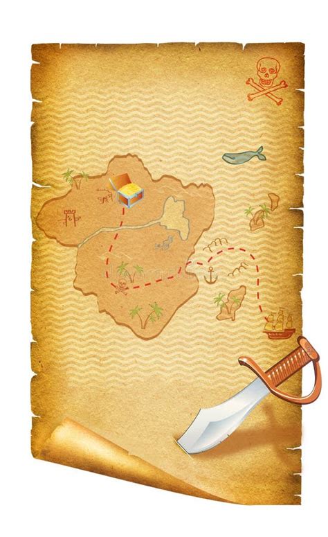 Rolo De Papel Velho Mapa Do Tesouro No Branco Ilustra O Stock