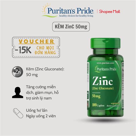 Bổ sung kẽm giảm mụn nội tiết tăng đề kháng Puritan s Pride Zinc