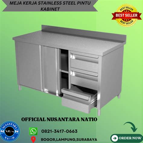 Jual Meja Kerja Stainless Steel Pintu Kabinet Laci Dan Backsplash