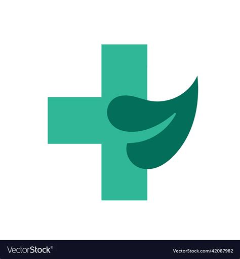 Health Care Green Medical Cross And Leaf Logo Vector Image