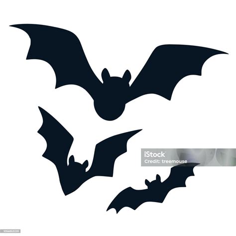 Halloween Black Bats Flying Silhouettes Isolated On White Simple Bat