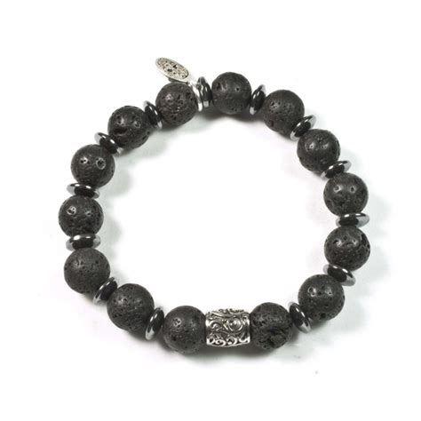 Bracelet Pierre De Lave Et Perle Cisel E Black Pearl Cr Ations