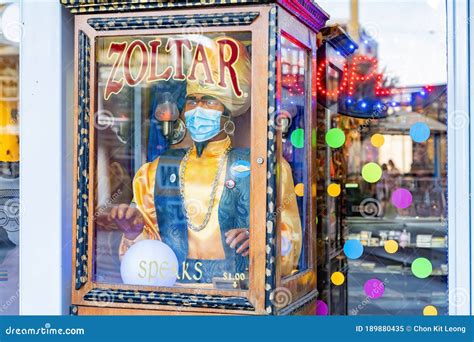 Close Up Shot Of A Zoltar Machine With Face Mask At Downtown Las Vegas