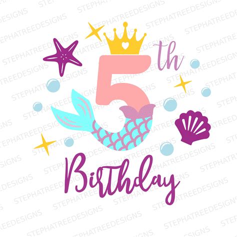 5th Birthday Mermaid Svg Png Files For Cutting Machines Etsy