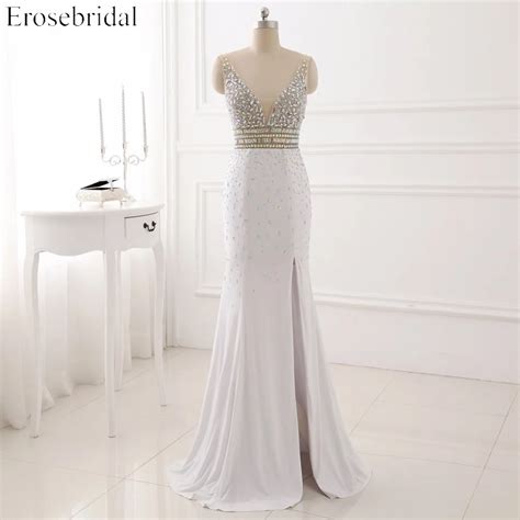 White Mermaid Prom Dresses 2017 Front Split Evening Dress Handsome